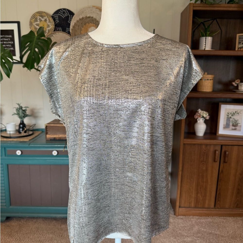 Dantelle Shimmering Silver Short Sleeve Top